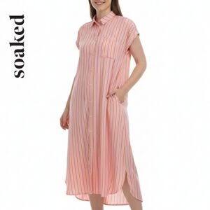 Sz S Soaked in Luxury 100% Viscose SLLelu Pink Striped Shirt Dress